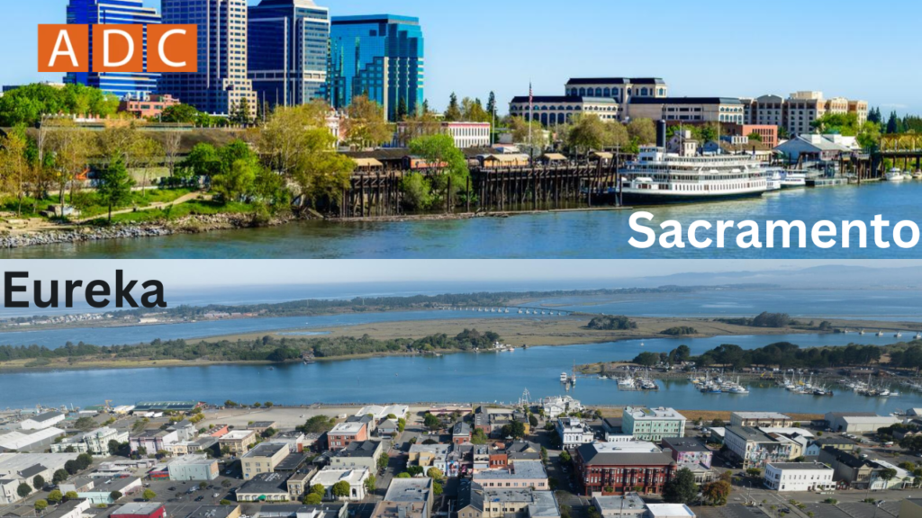 Distance between Sacramento and Eureka